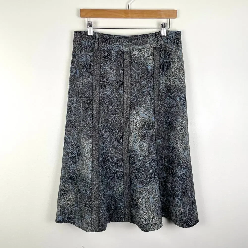 y2k VTG Simply French Skirt Size 6 Gray Blue Paisley Fairy Grunge Whimsigoth